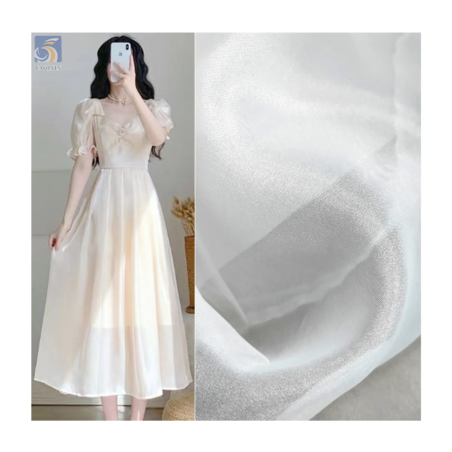 Kain Organza tebal sutra lembut kualitas bagus kain putih 100 poliester 45gsm Organza gaun kain untuk pengantin