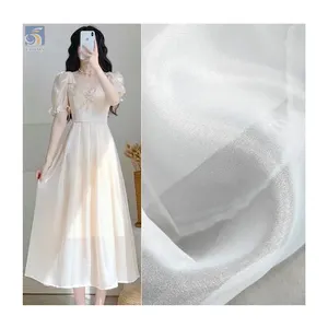 Tecido de organza de seda macia espessado branco 100 poliéster 45gsm tecido para vestido de noiva de boa qualidade