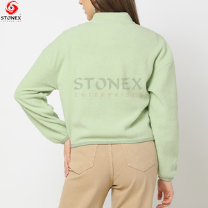 Women's Fashion Long Sleeve Polyester Sweatshirt <b>Stand</b> Collar Half Zipper <b>Crystal</b> Front Logo Customized Logo for Winter Season - Product Image 3