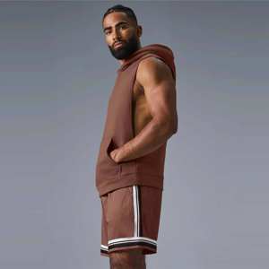 Wholesale Men's <b>Sleeveless</b> <b>Hoodie</b> OEM Fashion Fleece Cotton Pullover with Custom Logo 3D Printed T-shirt for Summer - Product Image 2