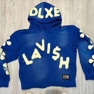 Sudadera con capucha extragrande y corta de 400 GSM, teñida lisa con lavado ácido, con parche bordado desgastado, tendencia invierno 2026 - Product Image 1