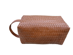 Haute vente moyen unisexe tissé à la main en cuir véritable de Sienne pour trousse de toilette pratique voyage organisateur étui géométrique cosmétiques - Product Image 3