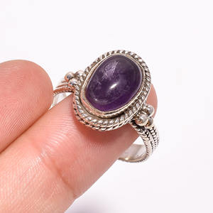 Bague fine classique en argent sterling 925 avec pierre précieuse améthyste ovale pour cadeau de fête de fiançailles d'anniversaire de mariage - Product Image 3