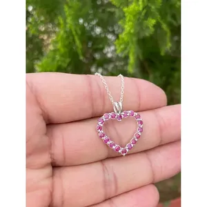 925 Silver <b>Ruby</b> <b>Heart</b> Pendant <b>Necklace</b> Elegant Fine Charms Collection - Product Image 3