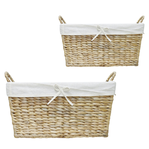 ตะกร้าเก็บผักตบชวาทำมือพร้อมกรอบโลหะมือจับคู่และผ้าซับในงานฝีมือจากเวียดนาม - Product Image 1