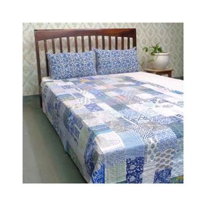 Edredón Kantha de tamaño doble de comercio justo, estampado a mano, algodón, Patchwork, suave, sostenible, estilo bohemio, diseño indio tradicional - Product Image 3