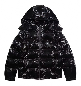 Veste matelassée noire brillante en gros, streetwear d'hiver, veste à capuche à effet brillant, veste à bulles épaisse et chaude, coupe-vent, veste d'extérieur - Product Image 1