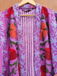 Nouvelle arrivée, robe kimono élégante de haute qualité en velours de coton brodé, col en V, longueur totale, motif floral, pour femmes, demoiselle d'honneur - Product Image 5