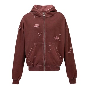 Custom <b>Top</b> Primum Men's <b>Distressed</b> Acid Wash Drop Shoulder Zipper Hoodies New Design 100% Cotton Casual High Streetwear Men's - Product Image 1