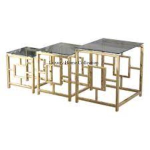 Table gigogne décorative pour la maison Design antique Placage brillant Couleur or Ensemble fait à la main de 2 tables à boire avec dessus en marbre Fournitures - Product Image 6