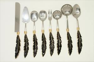 Ensemble de couverts à tête argentée avec poignée en plumes noires pour dîner, servir des fêtes de mariage et des occasions spéciales - Product Image 3