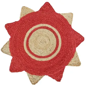 Stylish Fashionable Embroidered Handcrafted Star Shape Braided Jute Rug Rustic Charm Elegance Round Carpet Mats Rugs for Home