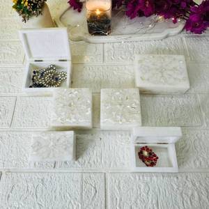 Handmade Traditional Looking <b>White</b> Marble Inlay Jewelry <b>Boxes</b> Various Sizes Colors Available for Stone Craft Ring Necklace - Product Image 1