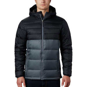 Chaqueta acolchada negra sólida para hombre, cuello levantado, manga larga, estilo callejero, temporada de invierno, poliéster/algodón a prueba de viento - Product Image 1