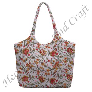 Bolso de mano acolchado con estampado de bloques indios hecho a mano, bolso acolchado de algodón 100% a la moda, nuevo estilo, bolso acolchado de mercado, regalo - Product Image 4