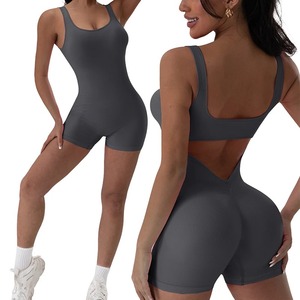 1 Pcs Backless Yoga Suit U <b>Neck</b> Sleeveless Sports Jumpsuit Solid Color Threaded Stretch Women Bodysuit Without Bust <b>Pads</b> - Product Image 4