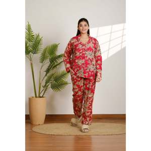 Women's Floral Cotton <b>Pajama</b> Set Soft and Breathable Summer Sleepwear Button Closure ODM Homewear Bridal Bridesmaid - Product Image 1