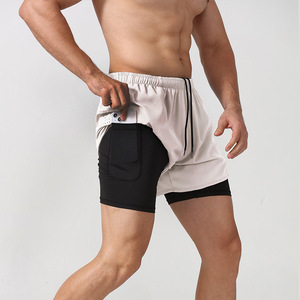 Custom Wholesale Double Decker Fitness Training Shorts OEM Manufacturer Supplier <b>Polyester</b> 140-220 GSM Private Label Bulk Supply - Product Image 1