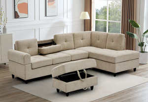 Divano Sezionale a <span class=keywords><strong>L</strong></span> Salvaspazio <span class=keywords><strong>2026</strong></span> con Contenitore Nascosto, Divano Moderno in Tessuto con Struttura in Legno Massello, Arredamento per Soggiorno - Product Image 3