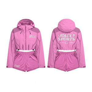 <b>Women</b> GSM Polyester Windbreaker Short Set Green <b>White</b> Panel Crop <b>Jacket</b> Custom Logo Breathable Windbreaker Shorts Set - Product Image 4