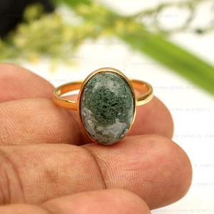 Venta al por mayor 10x14mm forma ovalada musgo ágata anillo de piedras preciosas 925 plata esterlina 18K micras chapado en oro eternidad Vermeil joyería para mujer - Product Image 3