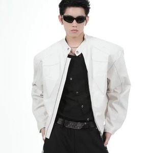 Veste de moto transfrontalière de conception de niche sensibilité hommes hiver Vintage coupe ample Streetwear à la mode toile en cuir véritable - Product Image 2