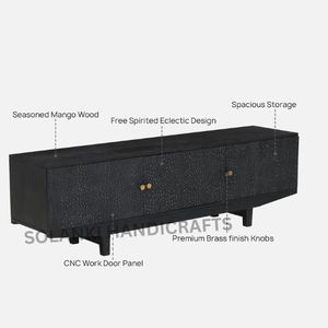 Unidad de TV de madera maciza versátil contemporánea acabado de cepillo negro para sala de estar hogar Oficina escuela apartamento multiusos - Product Image 5