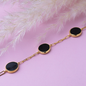 Black Quartz Stone Oval Design 22K Gold Bezel Charm Bracelet 925 Sterling Silver Jewelry Turkish Wholesale Handcrafted - Product Image 2