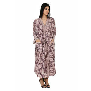 Women's Flowy Chiffon Silk Sari Kimono Cami <b>Set</b> Purple Ivory Floral One Size Daily Wear Gown - Product Image 4