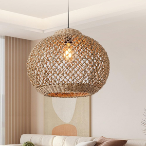 Plafonnier en rotin abat-jour en jonc de mer naturel bohème lustres et lampes suspendues pour hôtel restaurant chez l'habitant - Product Image 2