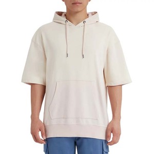 Sweat-shirt à capuche surdimensionné pour homme, manches courtes, couleur unie, coton French Terry, coupe décontractée, style printemps - Product Image 1