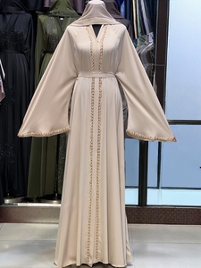 Abaya Modeste de Dubaï en Gros, Perlée et Pailletée, à Manches Longues, Traditionnelle Musulmane, Faite à la Main, pour Mariage, Respirante, Col en V pour Femme - Product Image 6