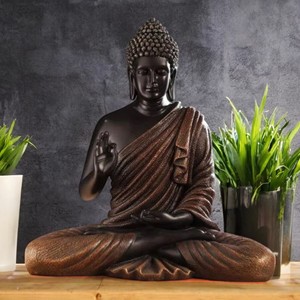 Black Polyresin Buddha Statue Sitting Meditation Idol Textured Brown Robe Spiritual Decor Resin Crafts for Home Office Buddhism - Product Image 1