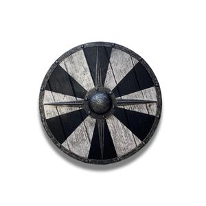 Bouclier Viking Médiéval 24 pouces en bois, bouclier rond prêt pour le combat, bordure ODM, décoratif, fait main, imprimé ligne noire - Product Image 1