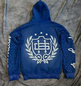 Sweat-shirts à capuche zippés en coton 100% respirant, 420 g/m², avec impression personnalisée streetwear, effet délavé au soleil, patch en strass - Product Image 4