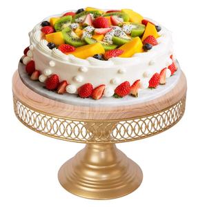 Support à gâteau en bois de forme ronde avec Base métallique avec bord attentif support à gâteau décoratif de Surface lisse - Product Image 1