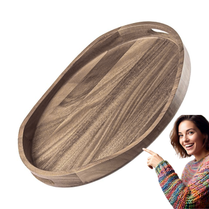 ถาดไม้รูปวงรีทำมือ ดีไซน์โค้งบริเวณขอบ สำหรับใส่และเก็บอาหาร - Product Image 1