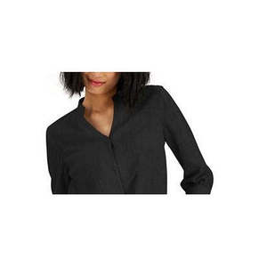 INC International Concepts Top da donna di grandi dimensioni in tessuto nero con bottoni e orlo annodato - Product Image 2