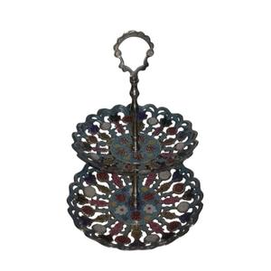 Bol de fruits rond à deux niveaux en laiton fait à la main de haute qualité avec gravure multicolore et fini polonais pour une utilisation en cuisine - Product Image 3