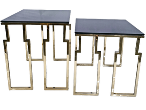 Mesas anidadas compactas de acero inoxidable con revestimiento de PVD dorado con opción superior de vidrio y mármol disponible en tamaños y acabados personalizados. - Product Image 6