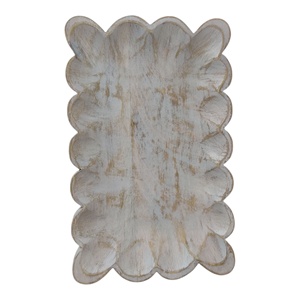 Bandejas vacías con borde festoneado para servir, forma rectangular texturizada, Juego de 2, decoración de mesa y cocina de madera de mango blanco tallado a mano - Product Image 2