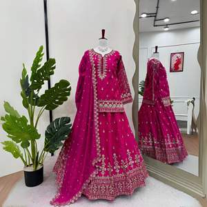 Premium Ethnic Simmer Silk Top <b>Lehenga</b> Set with Intricate Thread & Sequence Work Modern Style Dupatta in <b>Cheap</b> - Product Image 1
