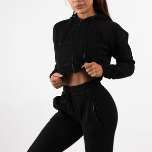 Venta al por mayor de alta calidad de las mujeres de encargo ligero 100% algodón chándal de dos piezas conjunto de Activewear Active Wear - Product Image 2