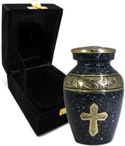 Urne funéraire en laiton de style américain Logo personnalisé Petite urne bleue avec boîte en velours Fournitures funéraires en gros - Product Image 4