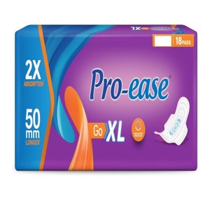 Almohadillas sanitarias Pro-Ease GO XL, paquete de 18 servilletas de control de olores súper secas para mujer con 18% más absorción, almohadillas 18% más grandes - Product Image 1