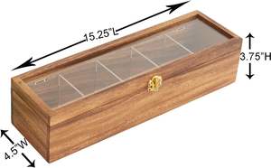 Boîte à thé à compartiment en bois d'acacia avec fenêtre de rangement et organisateur (boîte à thé à 5 compartiments) - Product Image 6