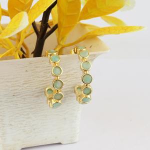 ต่างหูห่วงทรงกลมประดับอะมาโซไนต์ทรงเหลี่ยม ชุบทองคำ 18k หรูหรา ทำจากทองเหลืองแท้ เครื่องประดับแฟชั่นสไตล์โบโฮ เหมาะสำหรับทุกโอกาส - Product Image 4