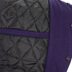 Chaqueta Varsity Letterman personalizada inspirada en los años noventa con cuerpo de lana azul marino, Mangas de cuero real blanco y opción de carta de chenilla - Product Image 5