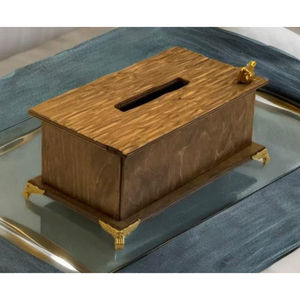 Soporte de caja de pañuelos de madera elegante y moderno dispensador de pañuelos faciales decorativos con detalles de latón para decoración de hogar y oficina - Product Image 1