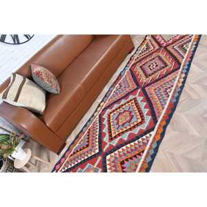 3x9.8 ft Turkish Rug, <b>Red</b> Floral Vintage <b>Wool</b> Rug - Product Image 3